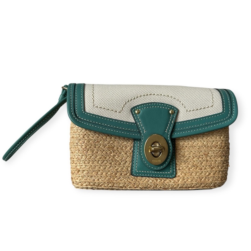COACH Straw Turquoise Clutch Wristlet